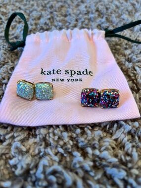 kate spade Glitter Stud Earrings - White and Multicolor